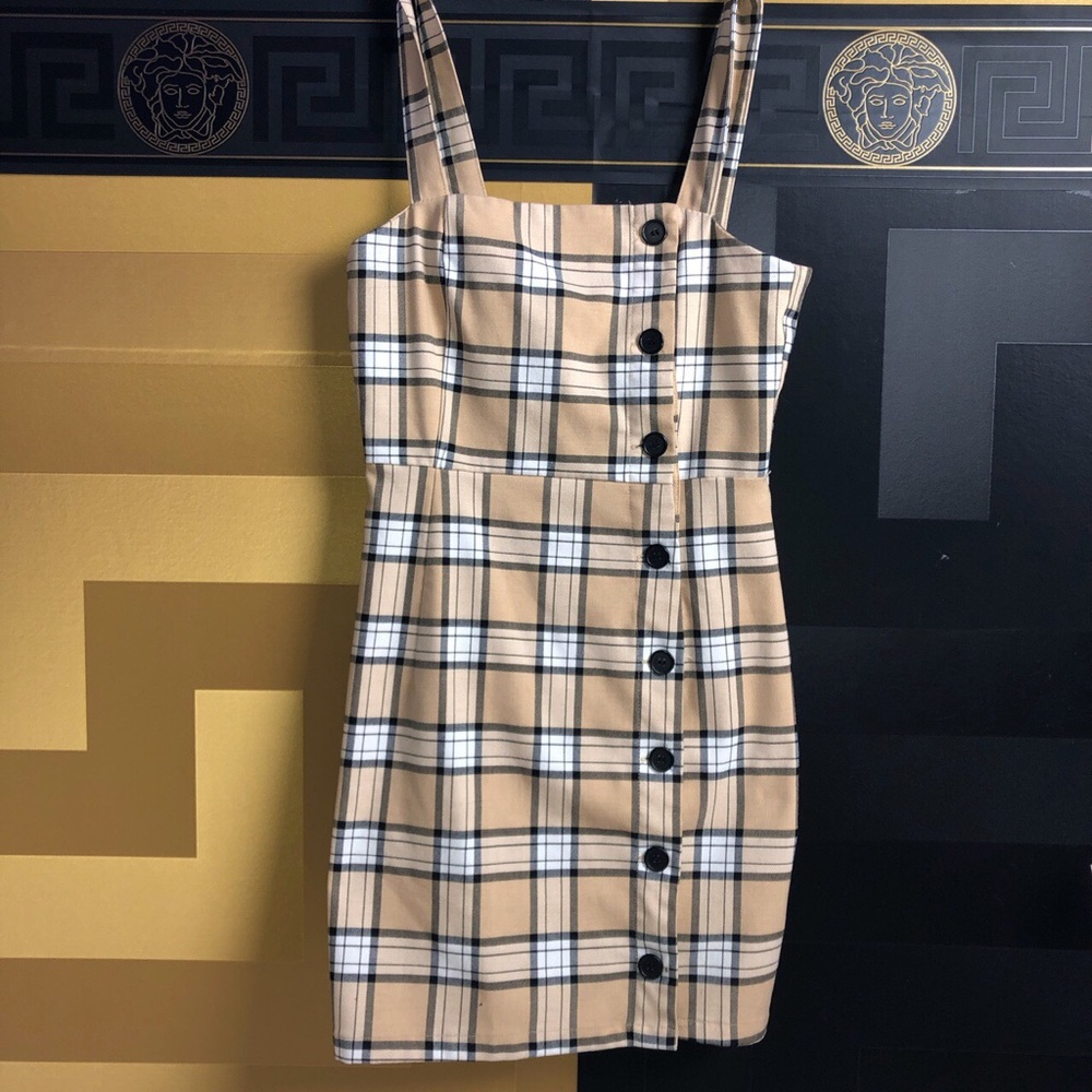 h&m plaid mini dress